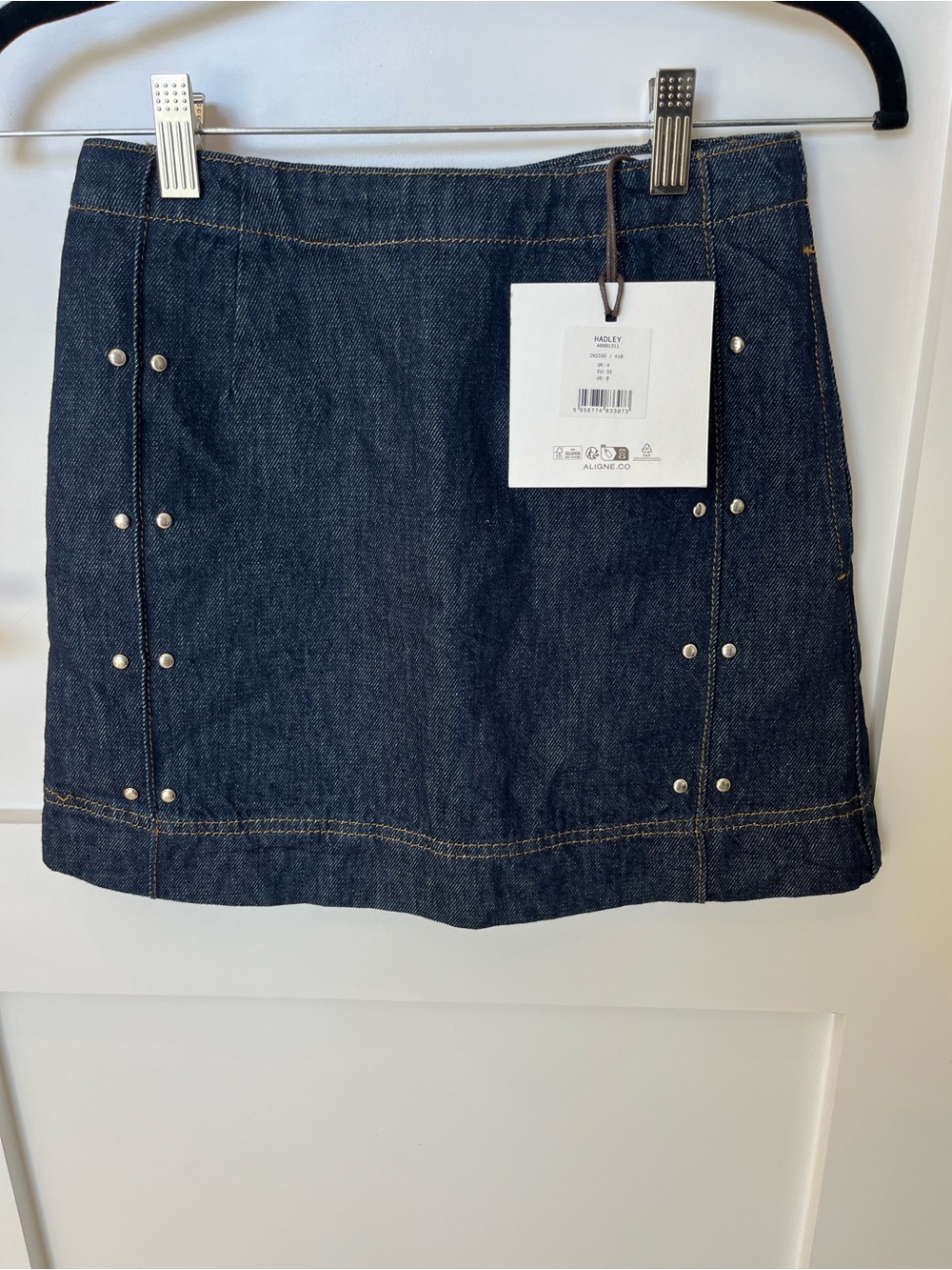Aligne Dark Blue Denim Mini Skirt with Stud Accents